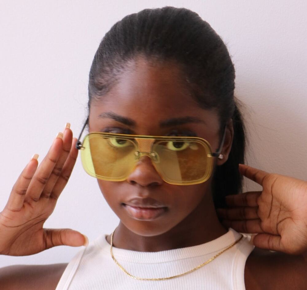 Yellow Rimless Designer Oversized Square Unisex Metal Bar Fashion Sunglasses NEW